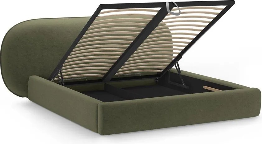 Letto matrimoniale imbottito verde con contenitore con rete inclusa 160x200 cm Ovalo – Micadoni