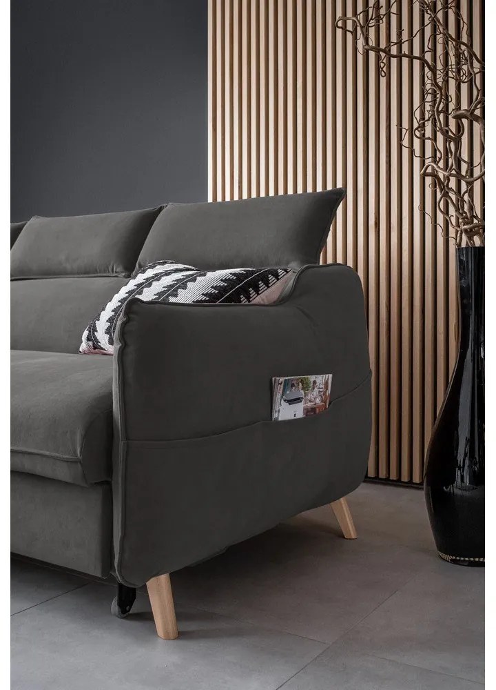 Divano letto angolare in velluto grigio scuro (angolo sinistro) Sweet Harmony - Miuform