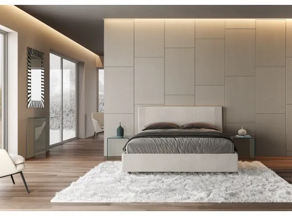 Letto matrimoniale senza rete imbottito 160x200 tessuto Labirinto 1 bianco Rosal