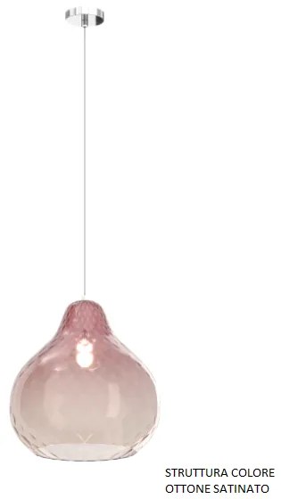 Sospensione ottone satinato 1 luce vetro grande rubino 1191os-sg-ru