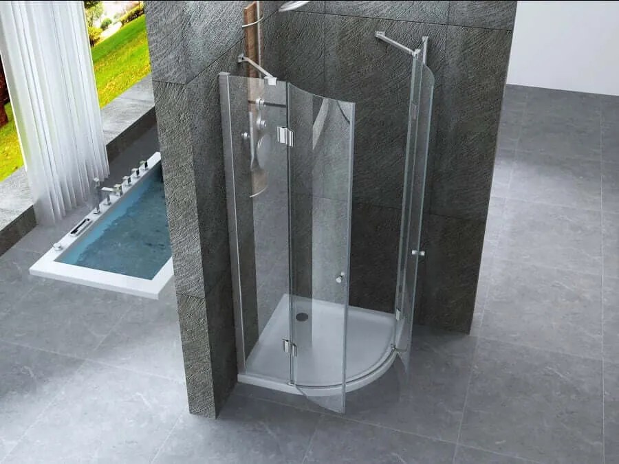 Box Doccia 90x90 Semicircolare H195 Trasparente 8mm Doppia Anta Battente - Leo