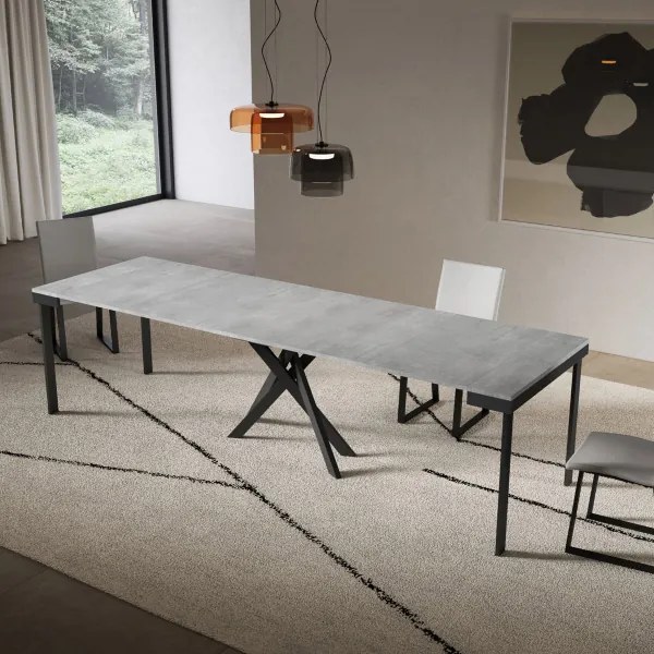 Consolle allungabile Libo Evolution - Cemento telaio antracite 90x40/300 cm