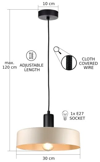 Lampadario a sospensione con filo LATTE 1xE27/60W/230V beige/nero