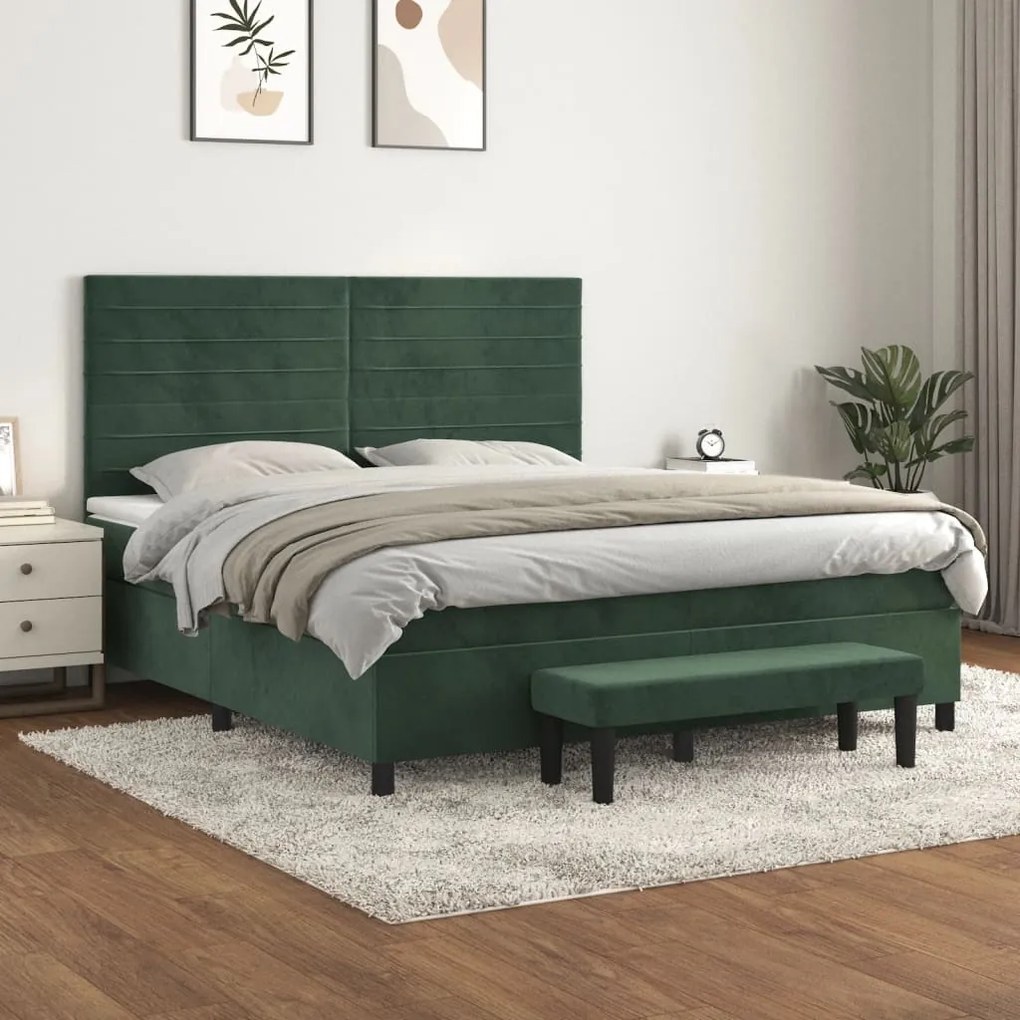 Giroletto A Molle Con Materasso Verde Scuro 160x200 Cm Velluto /