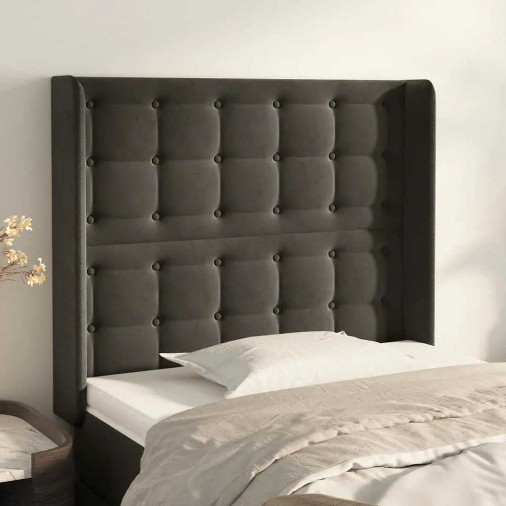 Testiera Ad Orecchio Grigioscuro 103x16x118/128cm İn Velluto /