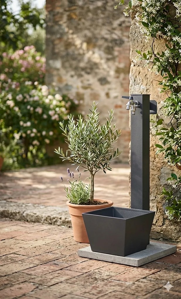 Fontana da Giardino con Rubinetto Base Vaschetta e Portagomma Belfer 42/QRRV Antracite...