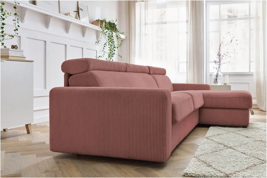 Divano angolare rosa allungabile (con composizione variabile) con rivestimento in velluto a coste Monaco – Bobochic Paris