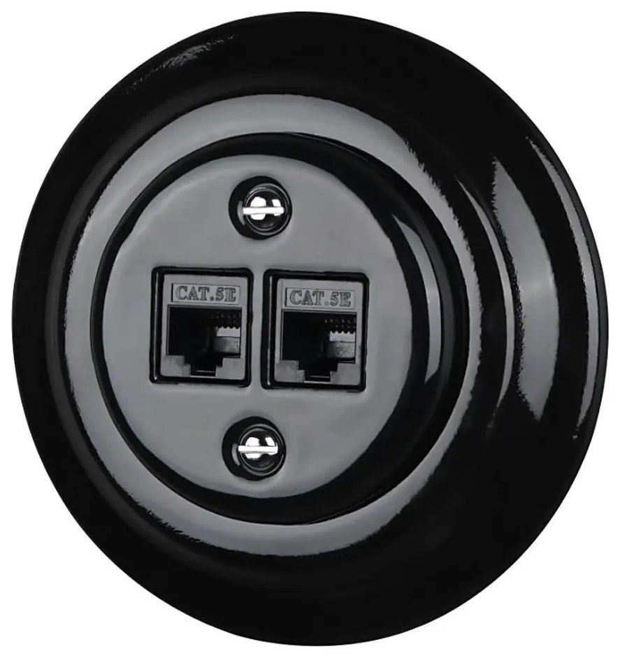 Bohemia-Design - Presa Ethernet retrò in porcellana con cornice 2x CAT.5E nera