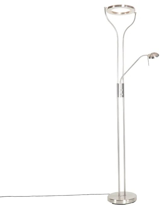 Lampada da terra moderna in acciaio con braccio di lettura con LED e dimmer - Divo