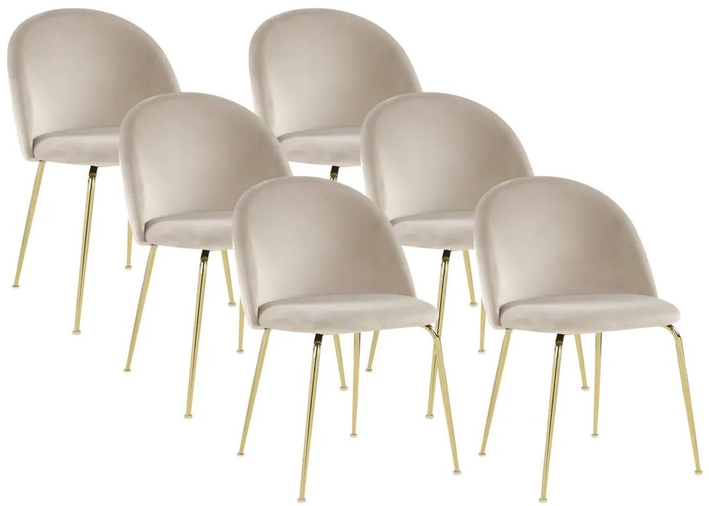 Lotto di 6 sedie Velluto e Metallo Dorato  Beige - MELBOURNE