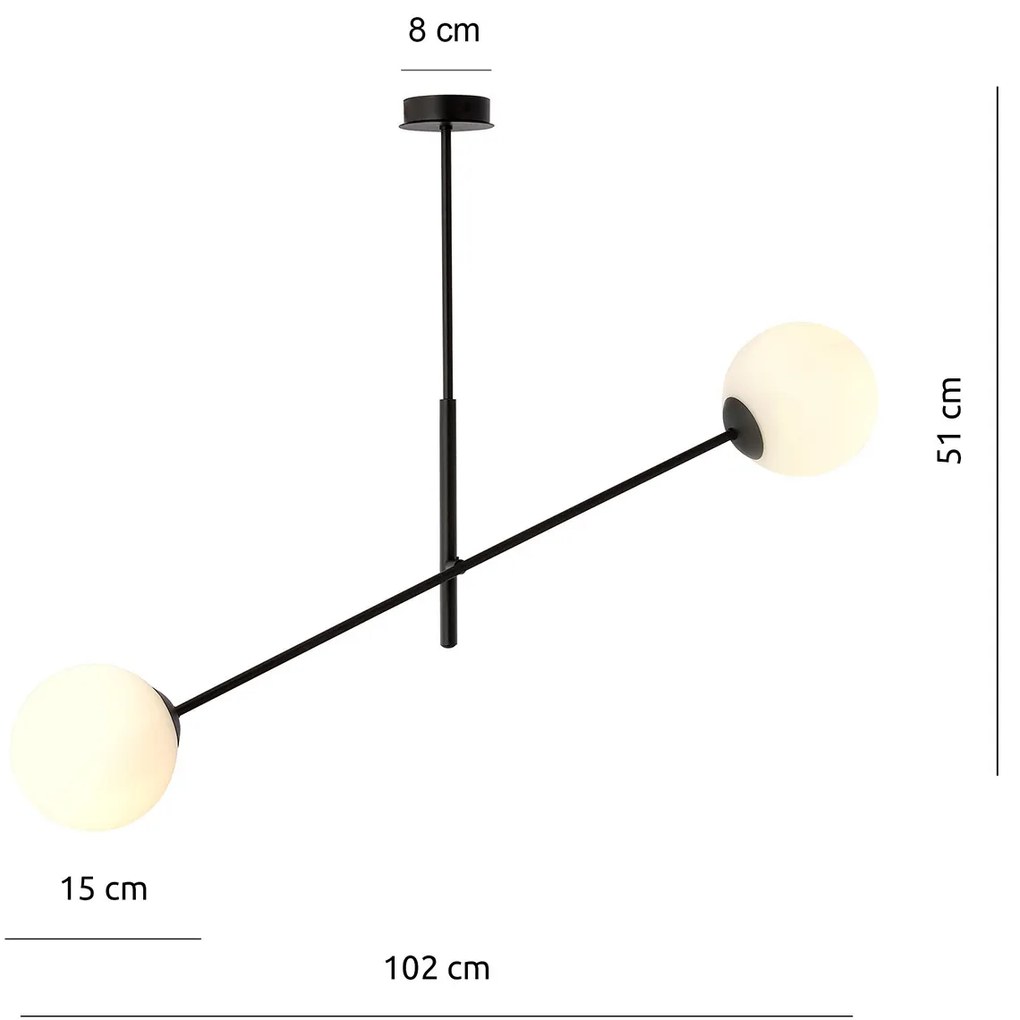 Lampadario 2 Luci Yama In Acciao Nero Con Bracci Regolabili E Vetro Opale