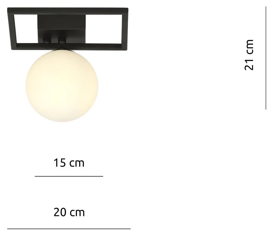 Plafoniera Moderna 1 Luce Imago 1130/1E In Acciaio Nero Vetro Opale