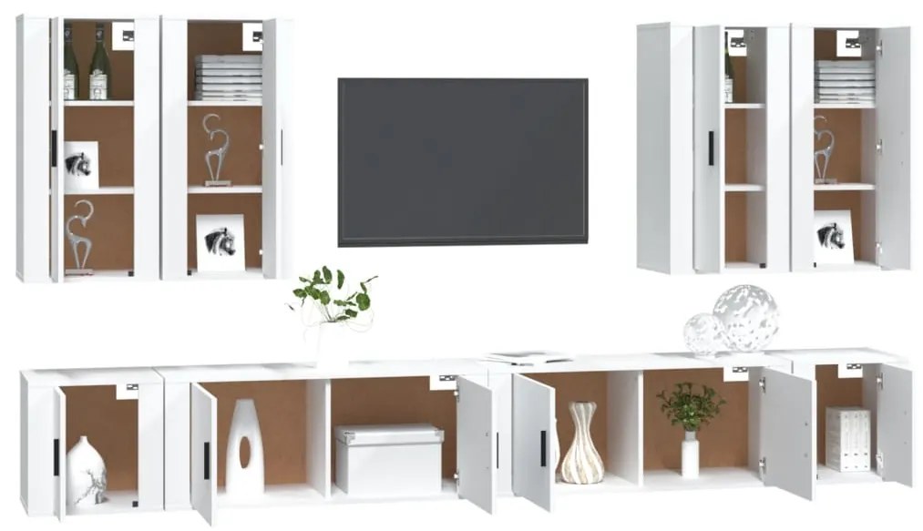 Set mobili porta tv 8pz bianco in legno multistrato