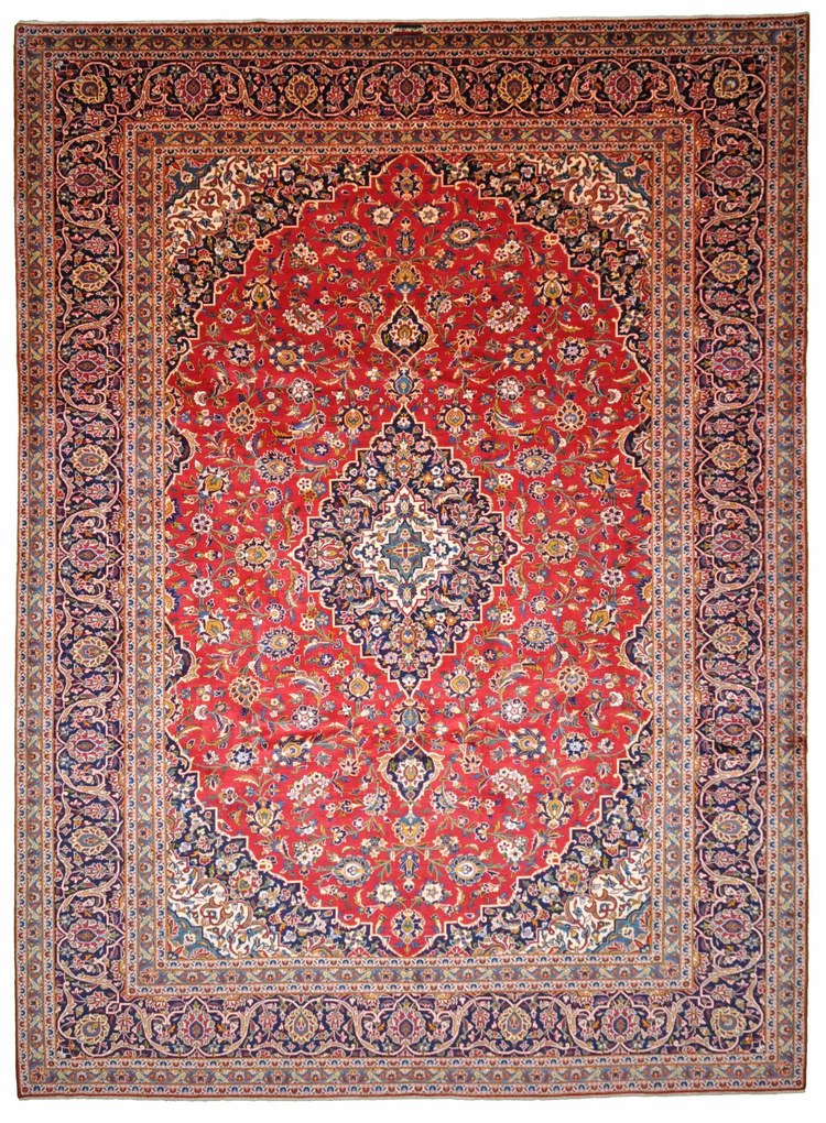 Kashan Tappeto 400x290 Rosso (Iran) Annodato A Mano