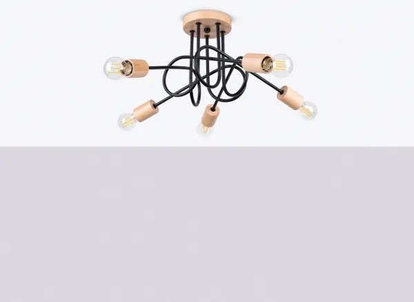 Sollux SL.1478 - Lampadario a plafone EMBER 5xE27/15W/230V nero/beige/faggio