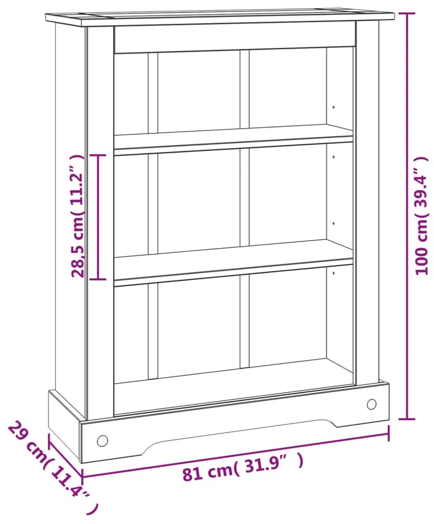 Libreria a 3 Ripiani Pino Messicano Corona Range 81x29x100 cm