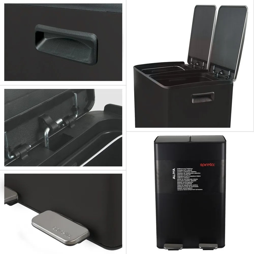 Cestino per la spazzatura nero opaco in acciaio per raccolta differenziata/con pedale 2x30 l Aliya – Spirella