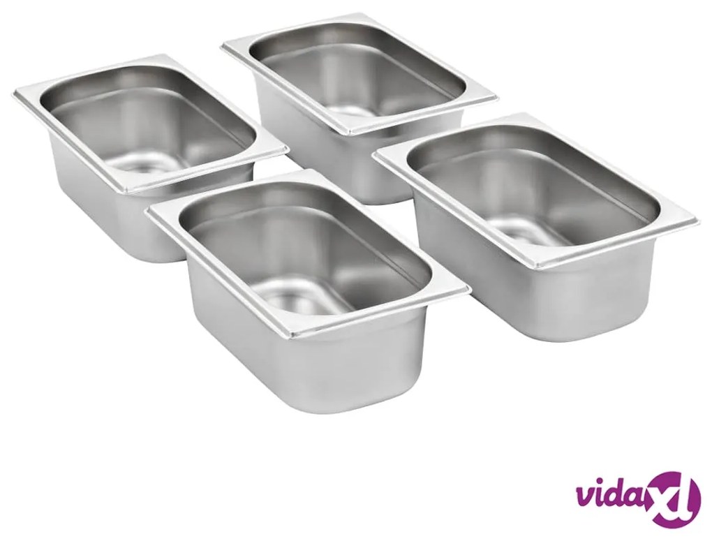 vidaXL Contenitori Gastronorm 8 pz GN 1/4 100 mm in Acciaio Inox