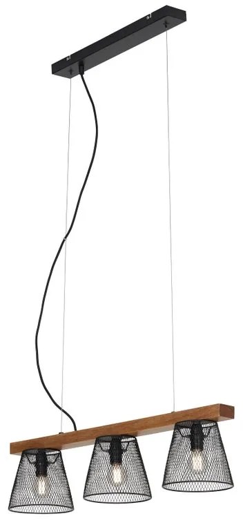 Lampadario Design Wood&Style nero paralume nero 3x E14 Ø65cm BRILONER
