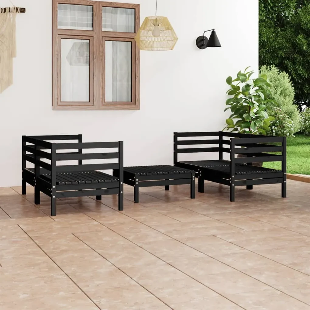 Set divani da giardino 5 pz nero in legno massello di pino