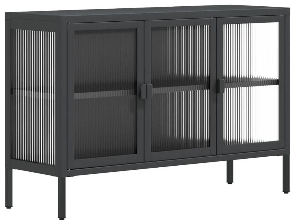 Credenza Nera 105x35x70 cm Vetro e Acciaio