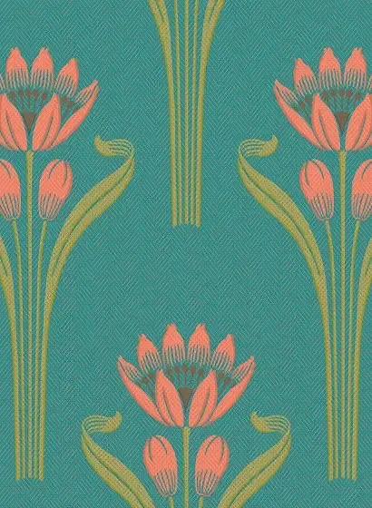 Isidore Leroy Carta da parati Tulipes - Aqua