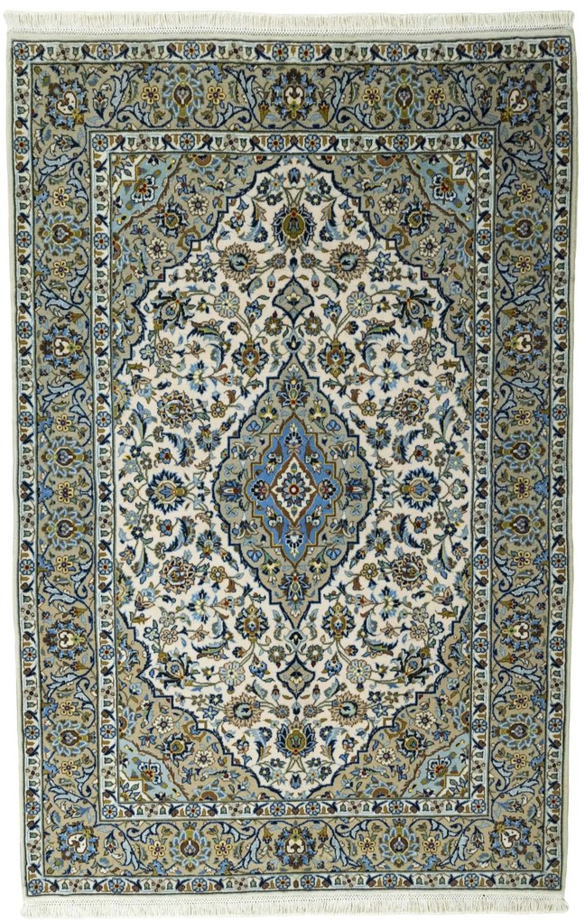 Kashan Tappeto 220x140 Beige (Iran) Annodato A Mano