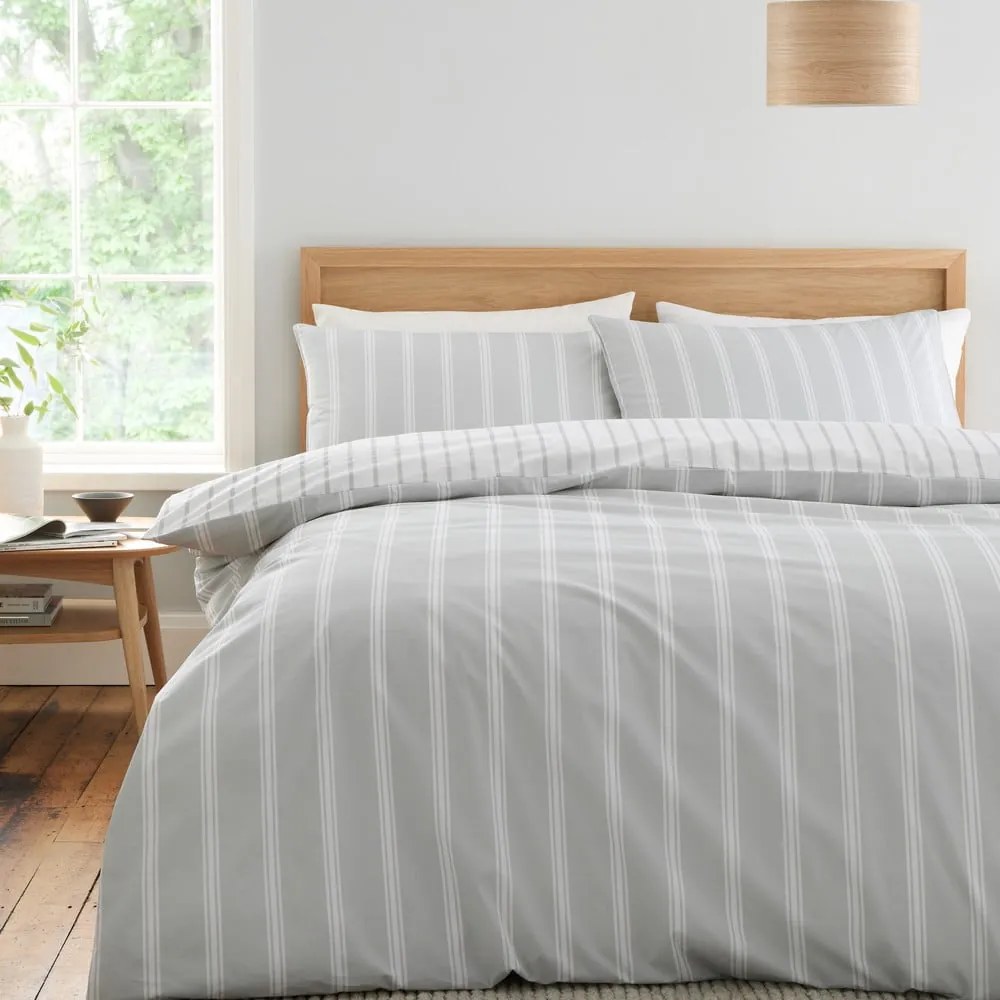 Biancheria da letto grigia in cotone per letto matrimoniale/per letto esteso 230x220 cm Ashford Stripe – Bianca