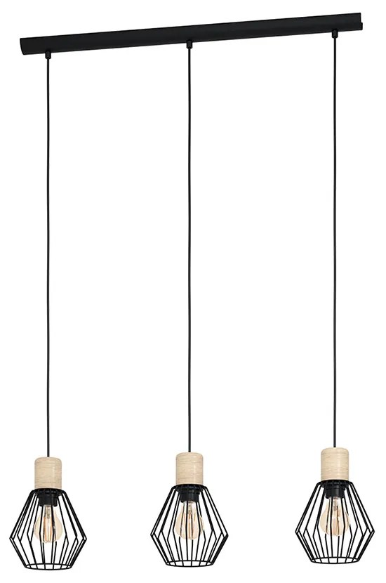 Lampadario Industrial Palmorla 3 Luci Metallo Nero E Marrone