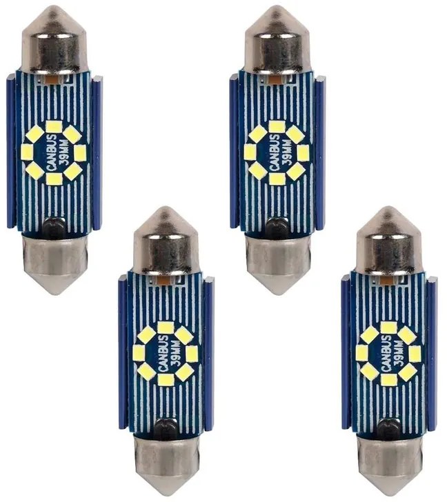 4 Pezzi Lampada Led Siluro 39mm Canbus T11 SV8.5 C5W C10W 8 SMD 2016 12V 24V 2.5W 120lm Bianco 6500K per Auto e Camion