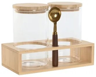 Set di 2 Barattoli Home ESPRIT Dorato Naturale Bambù Vetro Borosilicato 24 x 12 x 18,5 cm