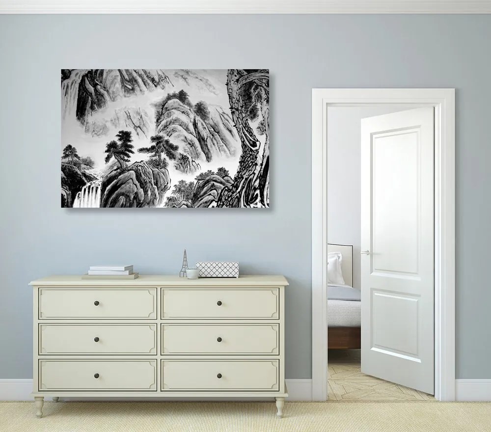 Stampa su tela – Pittura di paesaggio cinese in bianco e nero
