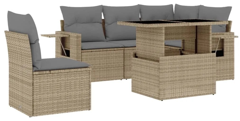 Set divano da giardino 6 pz con cuscini beige in polyrattan