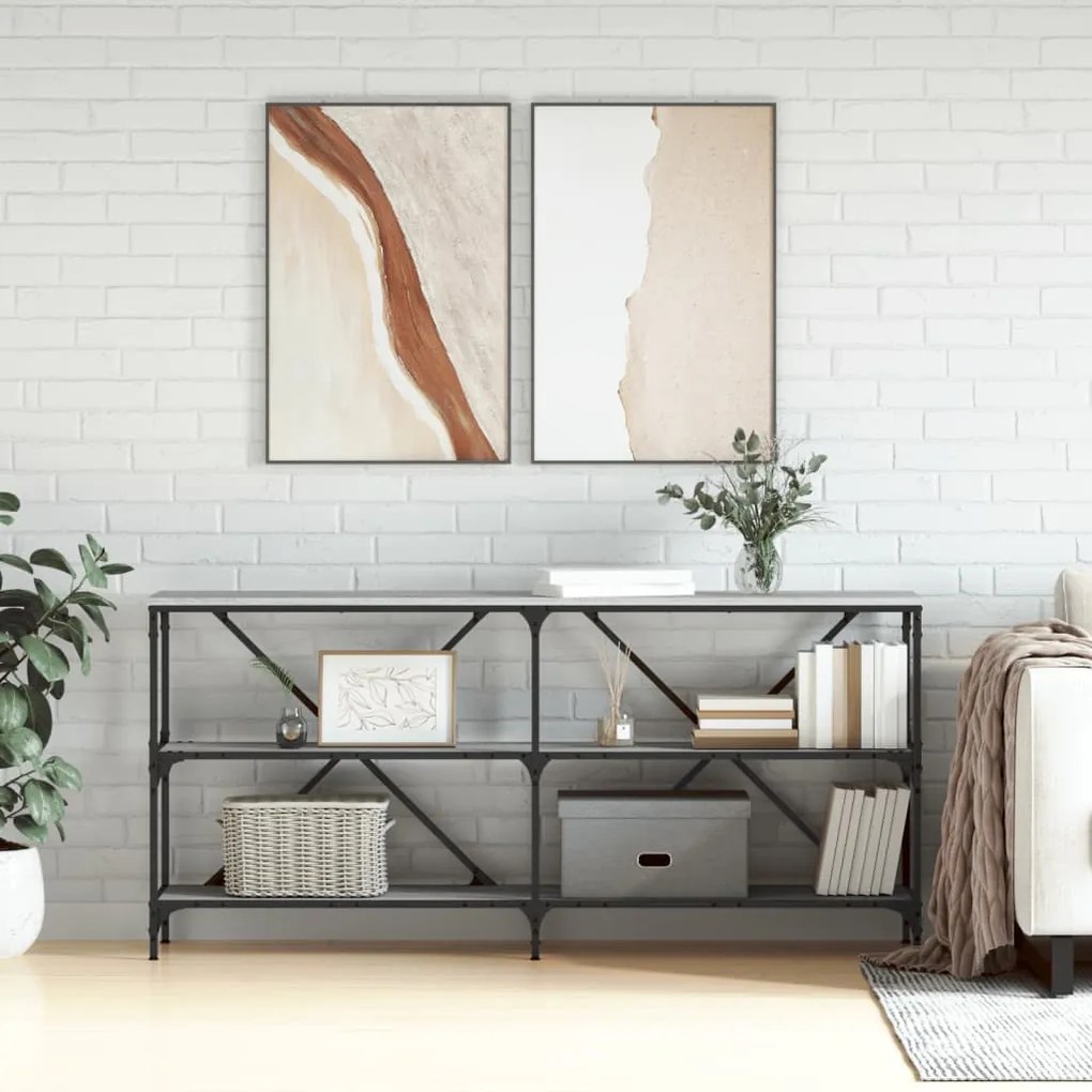 Tavolino Grigio Sonoma 160x30x75cm İn Legno Multistrato E Ferro /