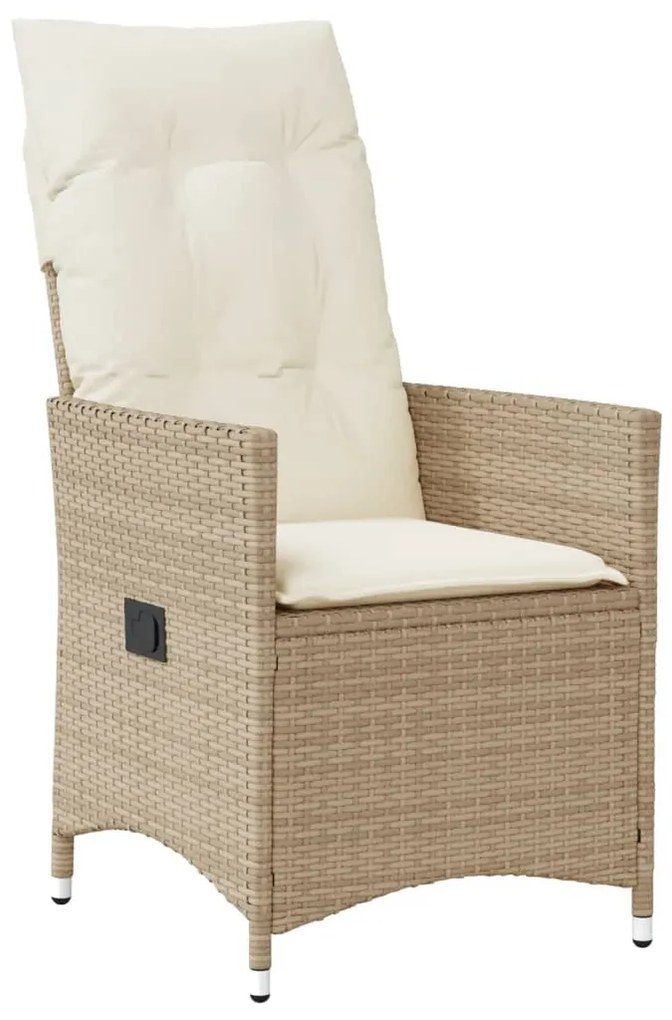 Sedia reclinabile da giardino con cuscini beige in polyrattan