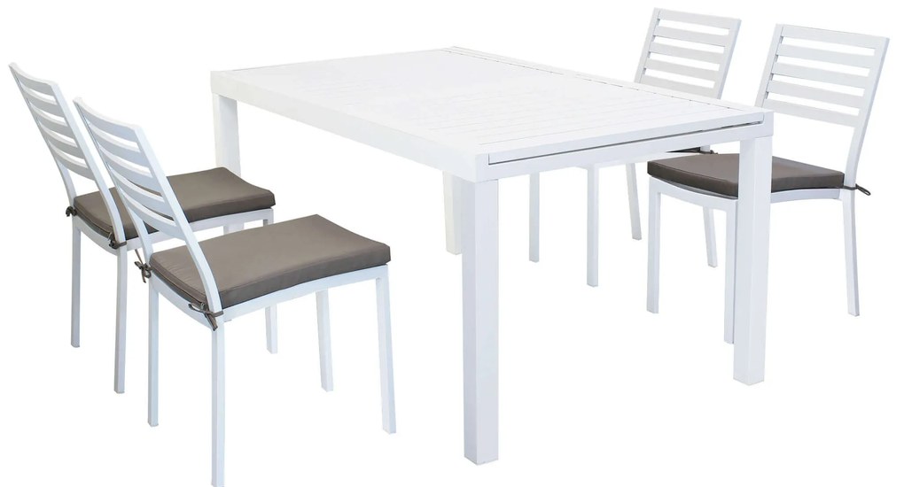 DEXTER - set tavolo in alluminio cm 160/240 x 90 x 75 h con 4 sedie Dexter