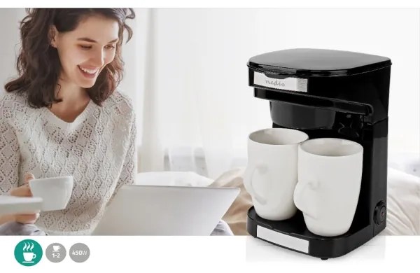 Nedis KACM140EBK - Macchina da caffè per due tazze 450W/230V 0,25 l