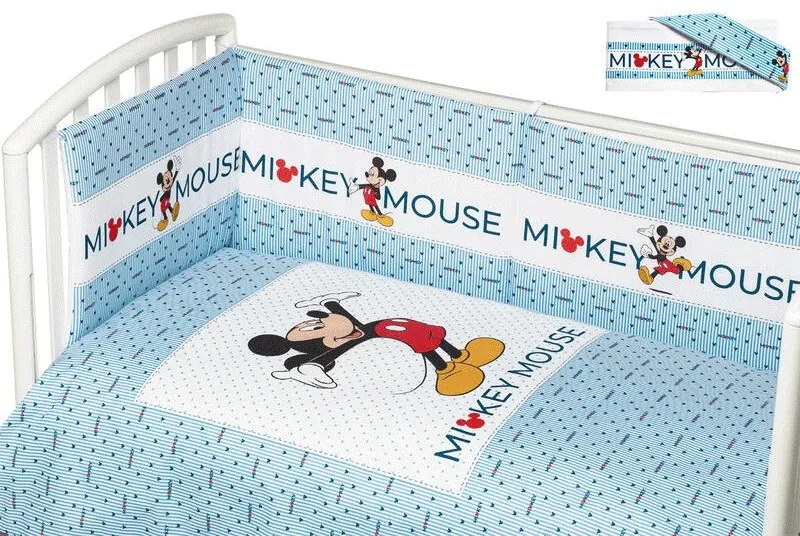 Copripiumino lettino con paracolpi Disney Mickey Mouse  Colore Azzurro, Dimensioni e Misure Lettino