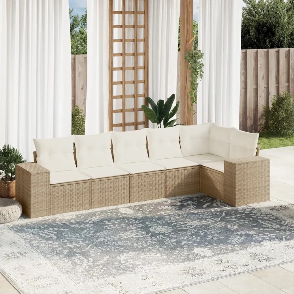 Set divano da giardino 6 pz con cuscini beige in polyrattan