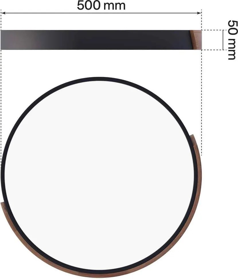 Plafoniera LED Rotonda 36W CCT Ø500mm Legno/Nero