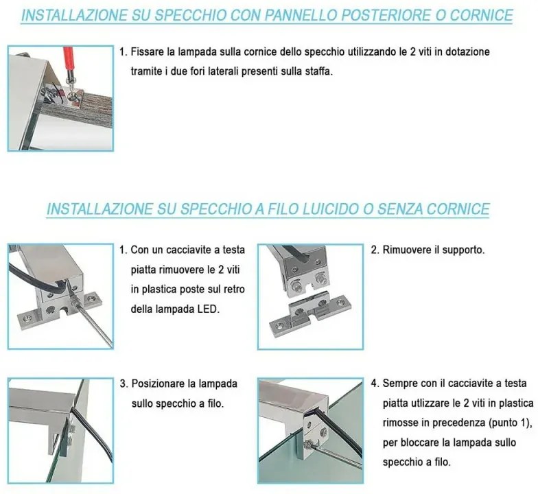 Lampada LED per specchio 30 cm luce fredda e doppia installazione