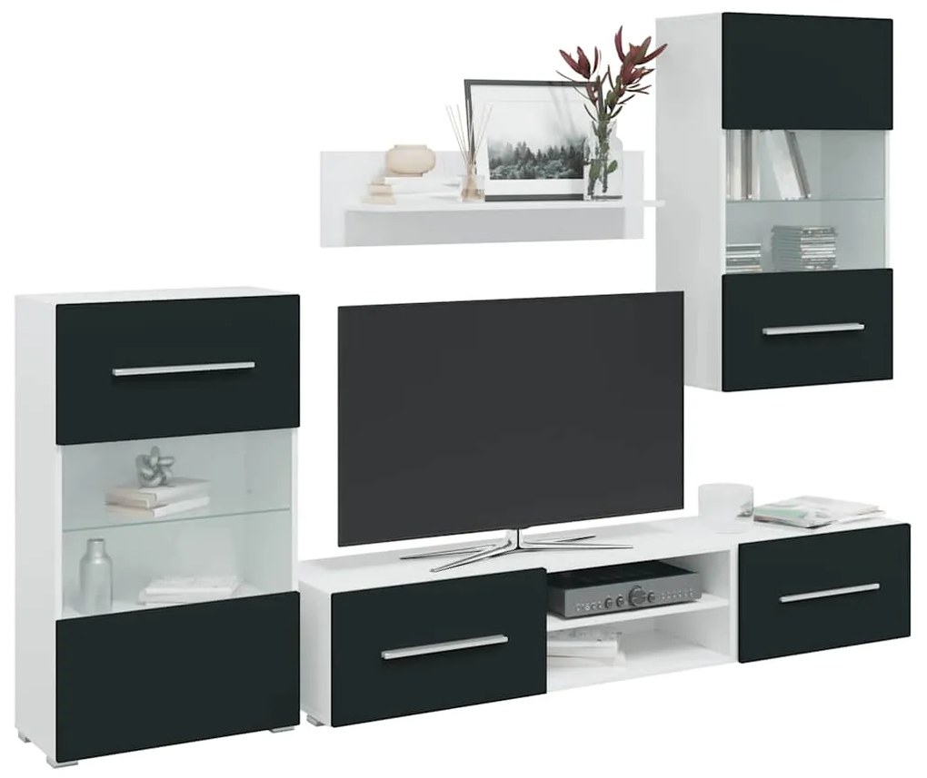 Unità Tv 5 Pz Con Illuminazione A Led Indaco Opaco Truciolato /