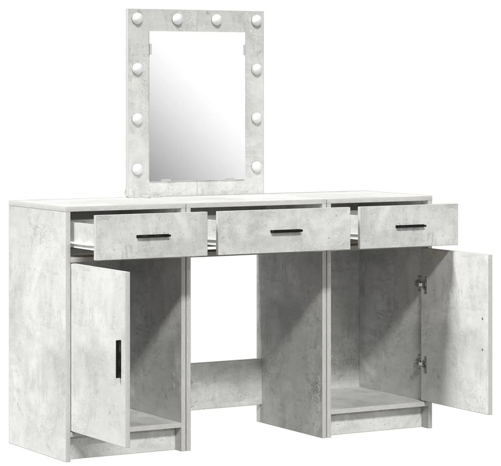 Set di mobile da trucco a 3 pezzi con led in legno ingegnerizzato grigio