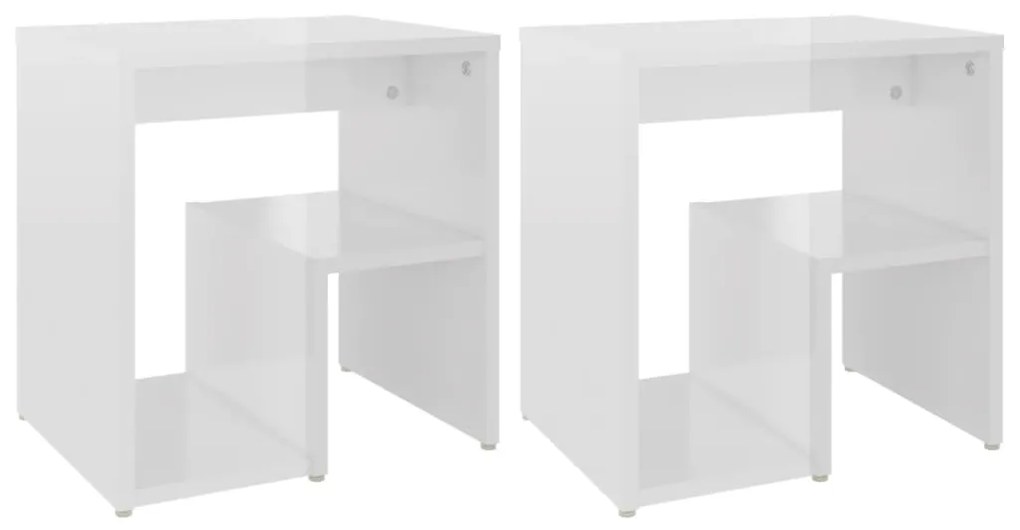 Comodini 2 pz bianco lucido 40x30x40 cm in legno multistrato