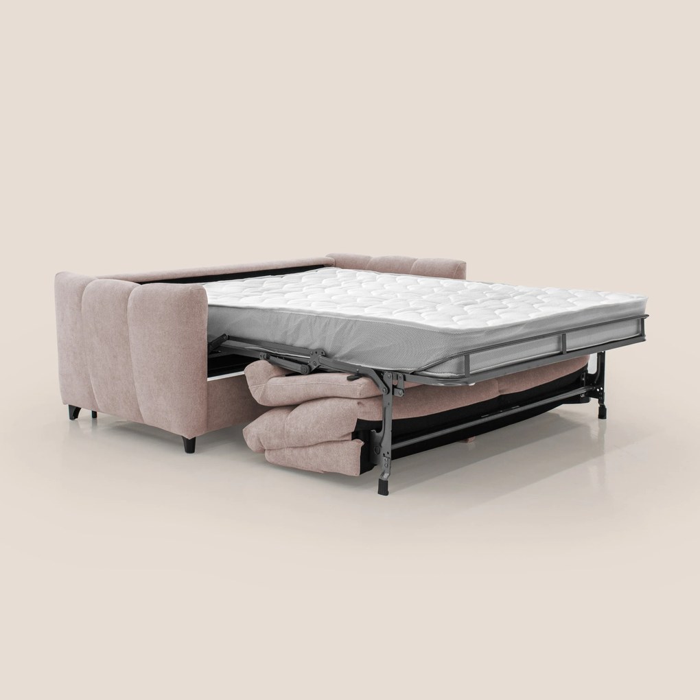 Peonia divano letto scandinavo con materasso H18 cm e morbido e alto schienale in tessuto Bouclé impermeabile T07 rosa