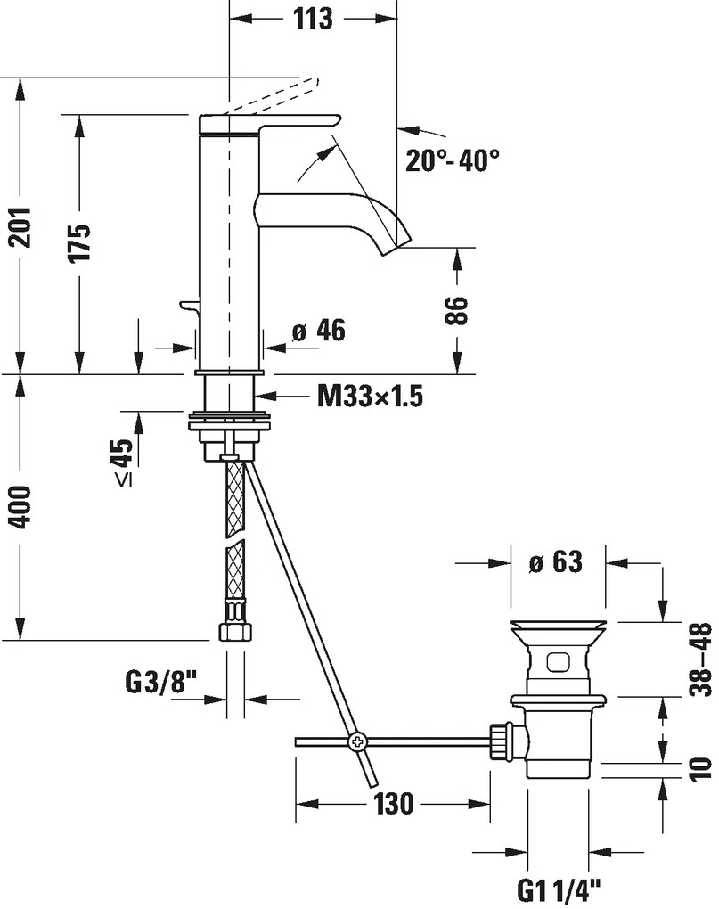 Miscelatore lavabo Monocomando con scarico cromo C1 C11020002010 Duravit