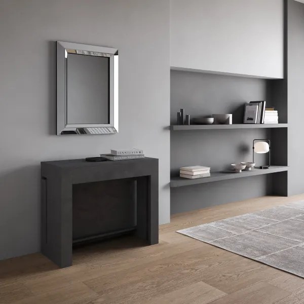 Consolle in legno nobilitato ELIA allungabile fino a 302 cm Antracite Spatolato allunghe interne