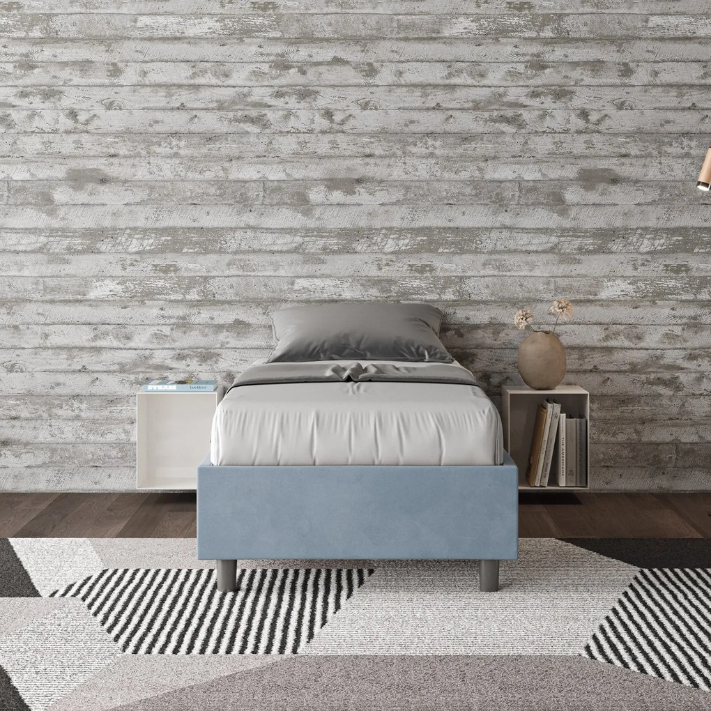 Letto singolo 80x200 imbottito senza testiera, con rete o contenitore, Azzurro / Senza Rete