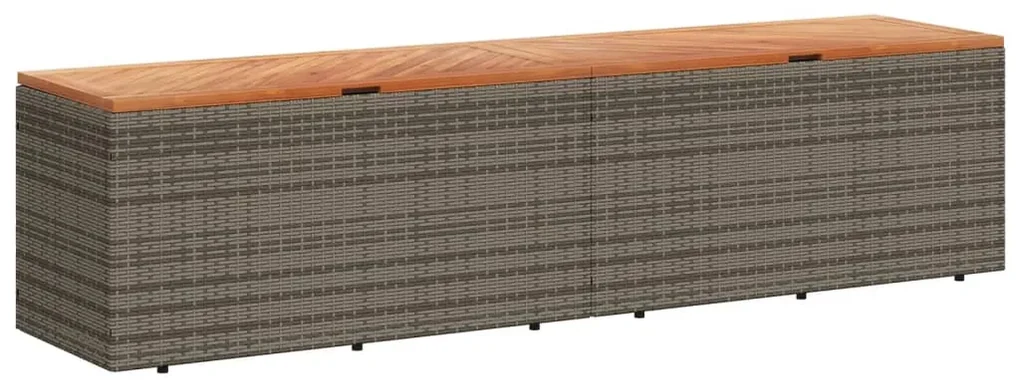Contenitore giardino grigio 220x50x54cm polyrattan legno acacia