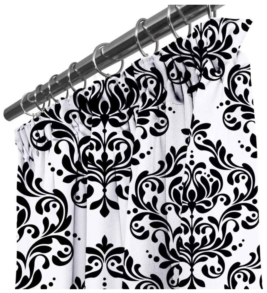 Tenda con nastro 140x250 cm nero+bianco, ornamento barocco